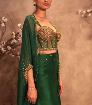 Nazakat Green Cape Style Lehenga Set