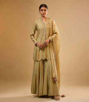 Nazakat Light Green Heavy Mirror Work Sharara Set