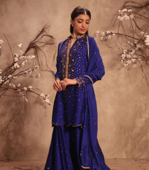 Nazakat Indigo Heavy Mirror Work Sharara Set