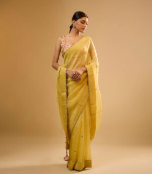 Nazakat Yellow Organza Saree Set