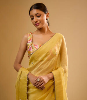 Nazakat Yellow Organza Saree Set