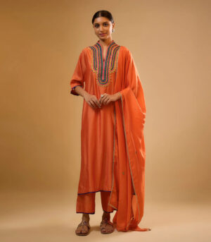 Nazakat Orange Dori Yoke Kurta Set