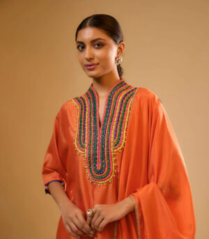 Nazakat Orange Dori Yoke Kurta Set