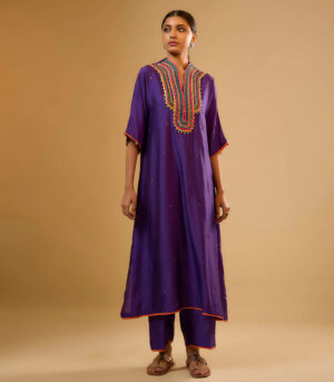 Nazakat Purple Dori Yoke Kurta Set