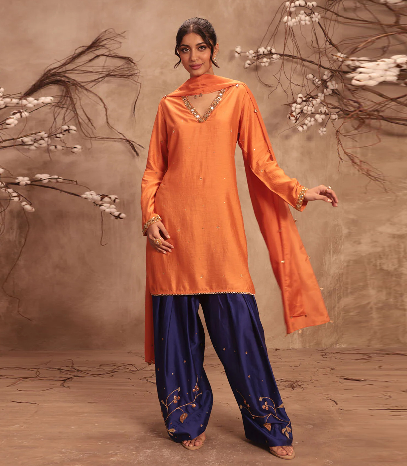 Nazakat Orange Jaal Kurta Set