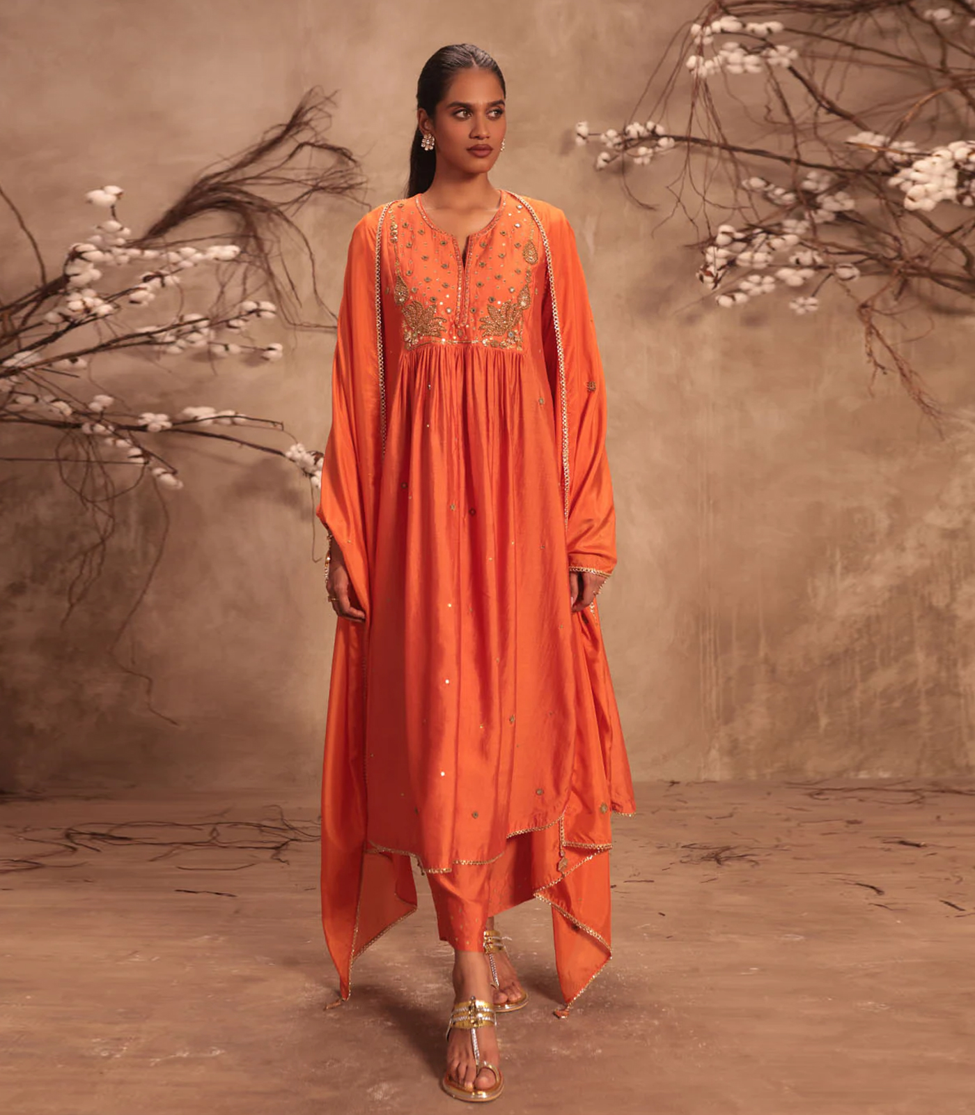 Nazakat Orange Frockstyle Kurta Set