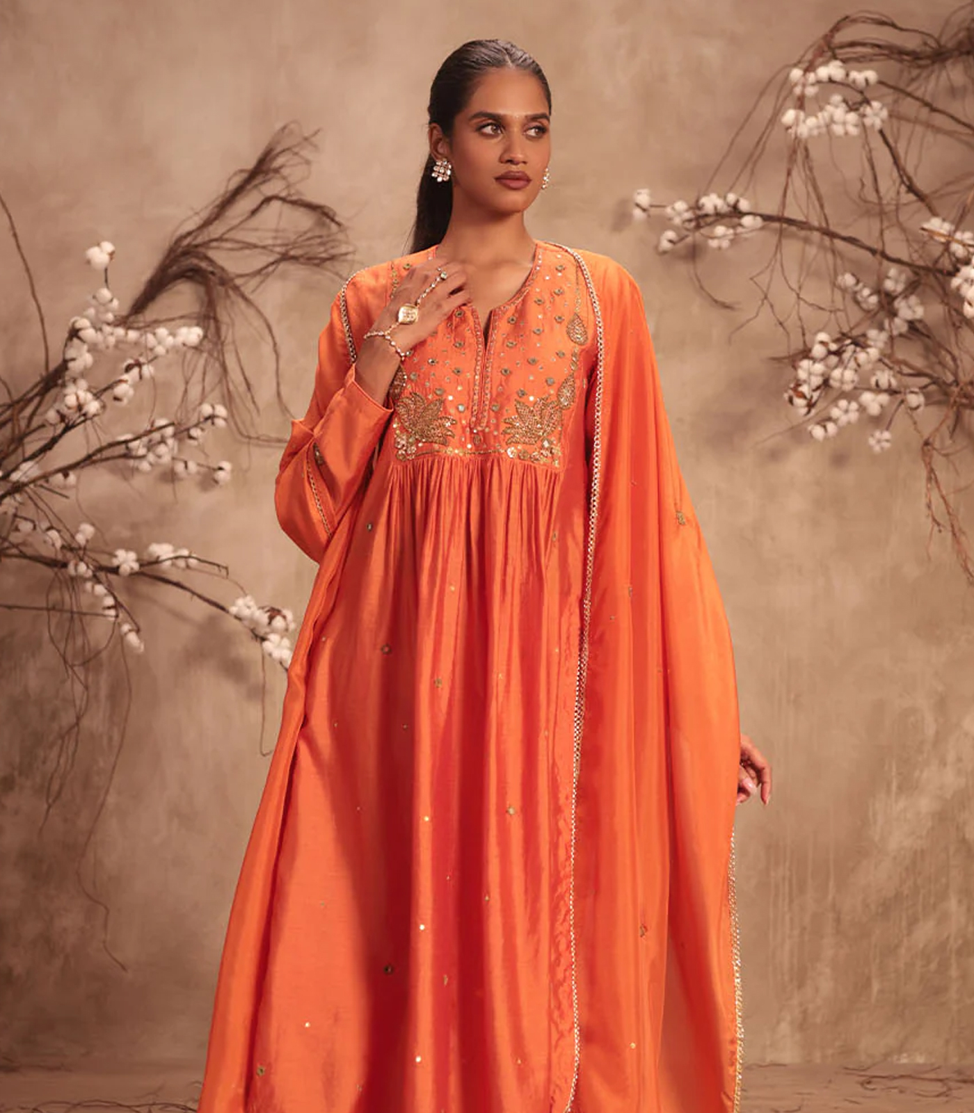 Nazakat Orange Frockstyle Kurta Set - Image 2
