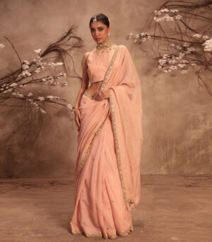 Nazakat Light Pink Choker Neck Scallop Saree Set