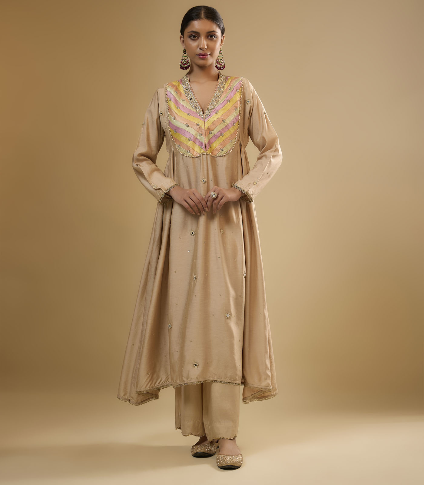 Nazakat Ivory Stripe Yoke Kurta Set - Image 3