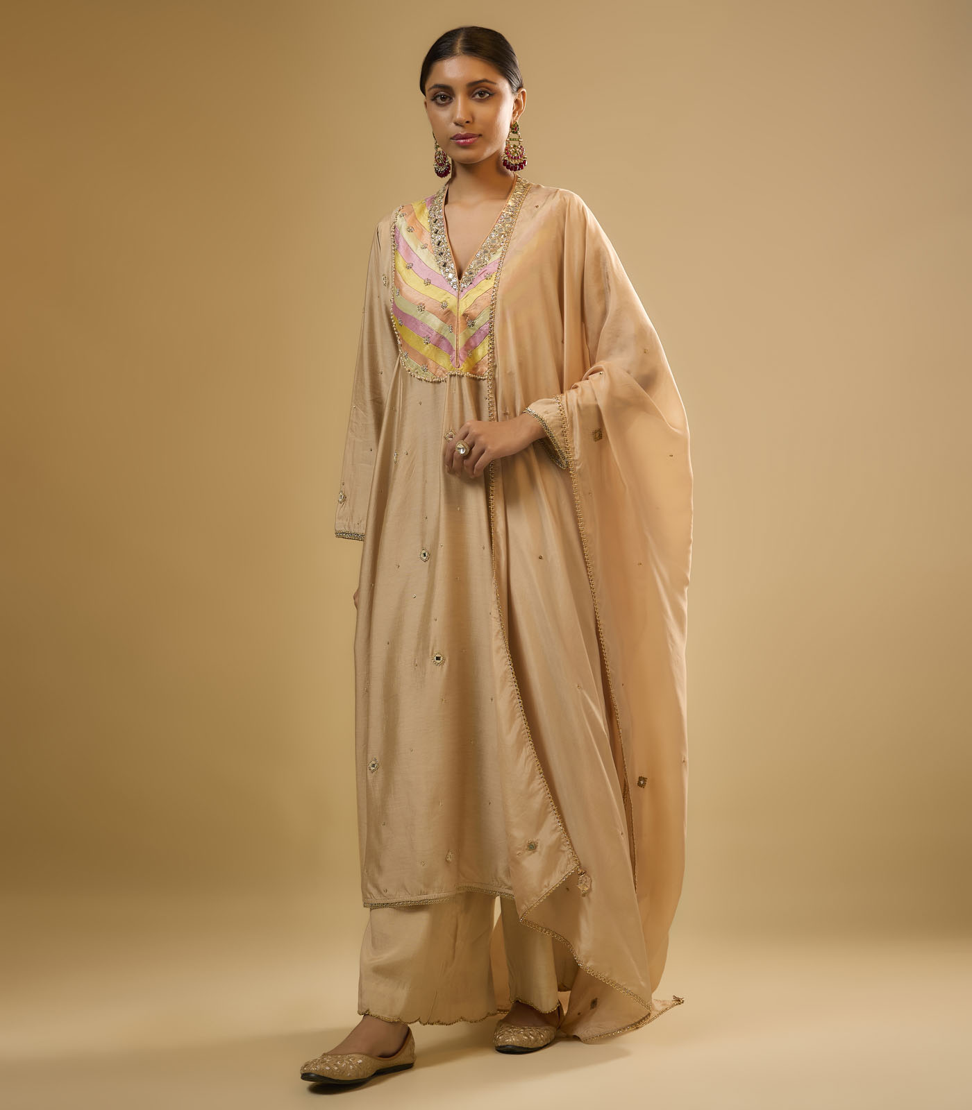 Nazakat Ivory Stripe Yoke Kurta Set