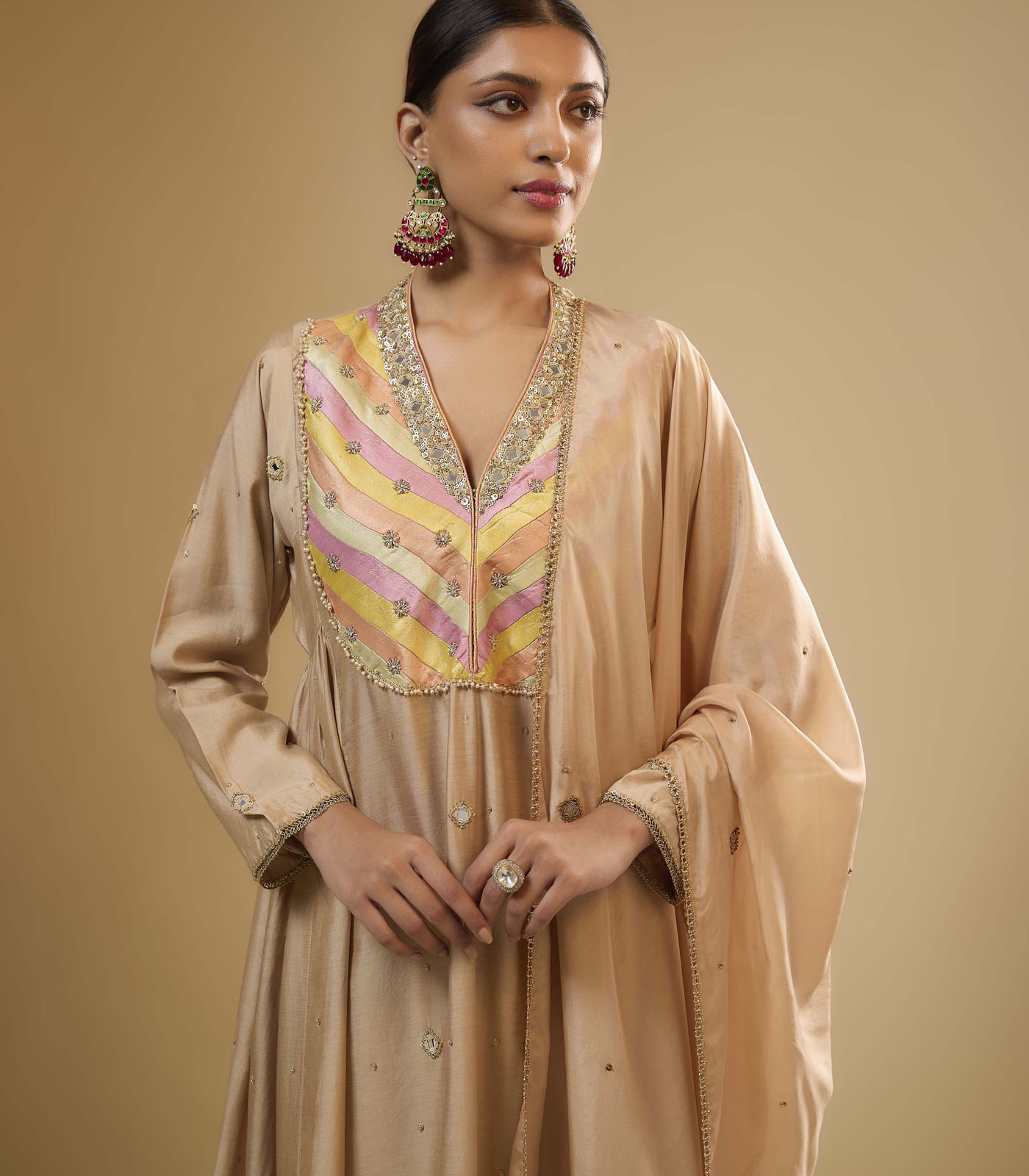 Nazakat Ivory Stripe Yoke Kurta Set - Image 2