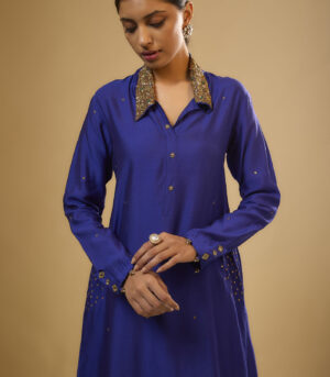 Nazakat Indigo Collar Kurta Set
