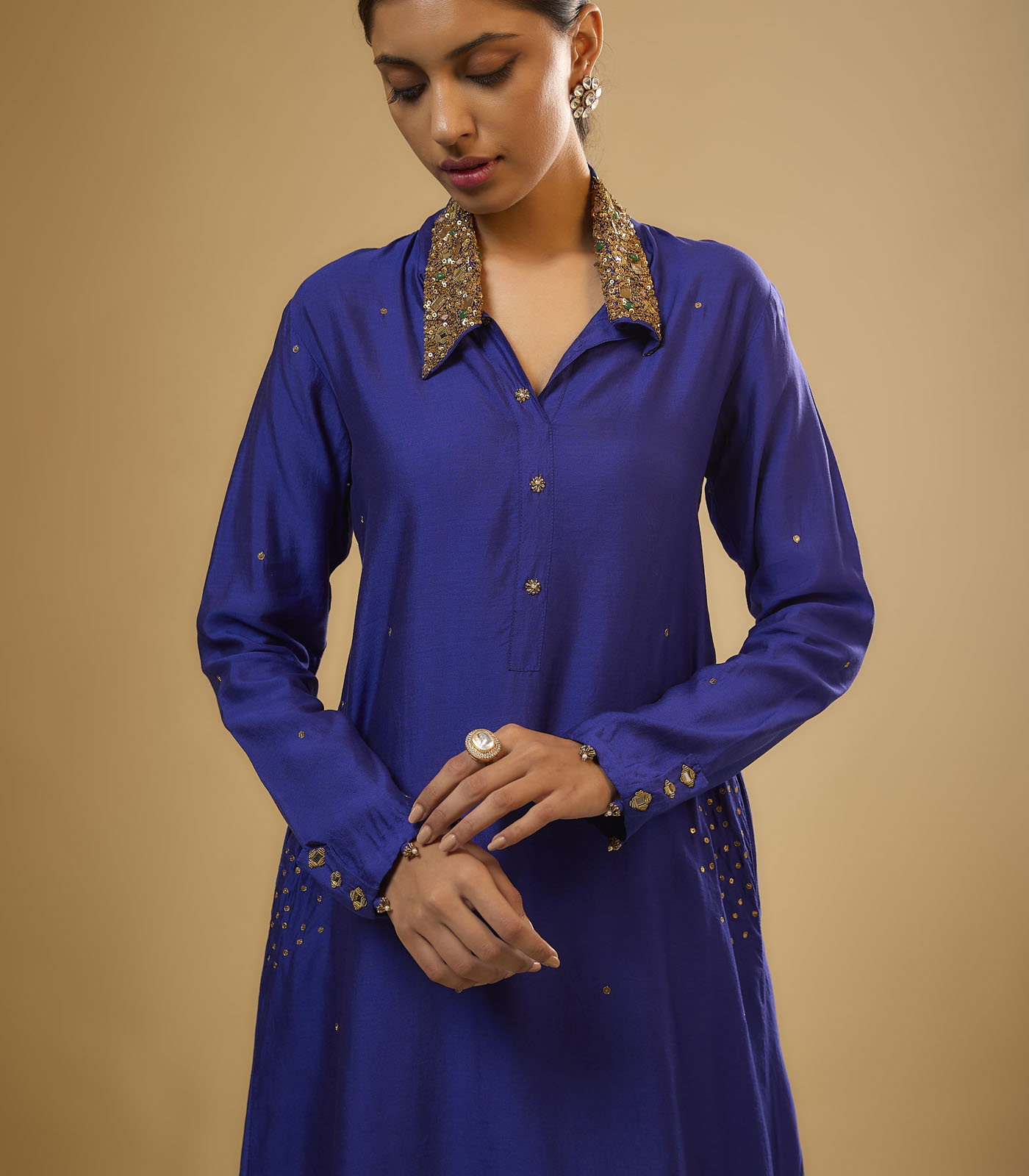 Nazakat Indigo Collar Kurta Set - Image 3