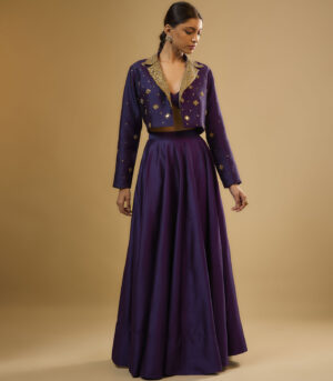 Nazakat Purple Mirror Butti Jacket Style Lehenga Set