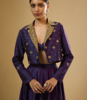 Nazakat Purple Mirror Butti Jacket Style Lehenga Set