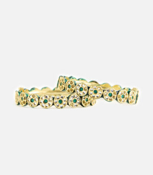 Gold-Toned Green Stone & Pearl Embellished Bangles