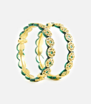 Gold-Toned Green Stone & Pearl Embellished Bangles