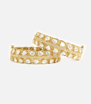 Triple Row Polki Stone Gold-Tone Bangle Set