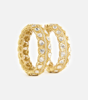 Triple Row Polki Stone Gold-Tone Bangle Set