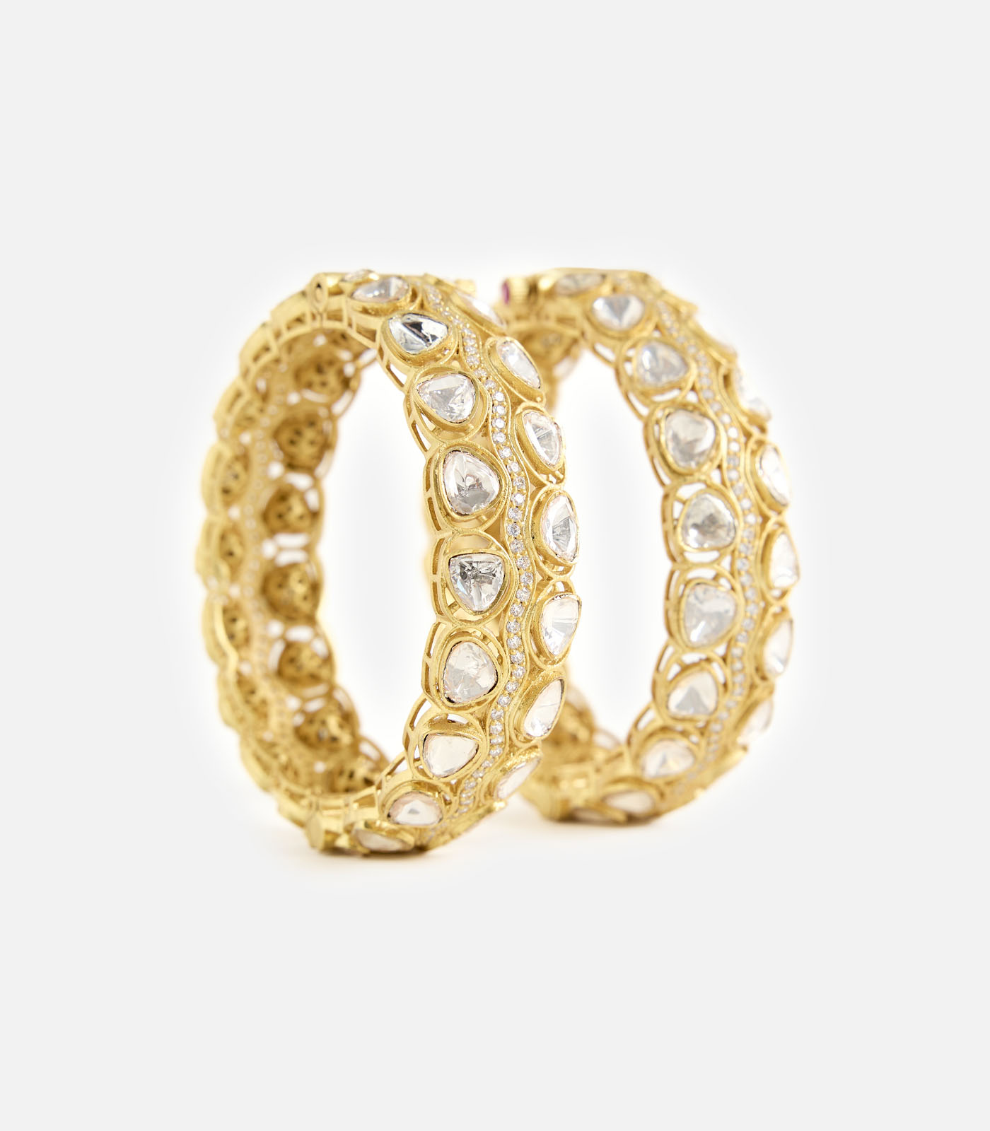 Triple Row Polki Stone Gold-Tone Bangle Set - Image 2