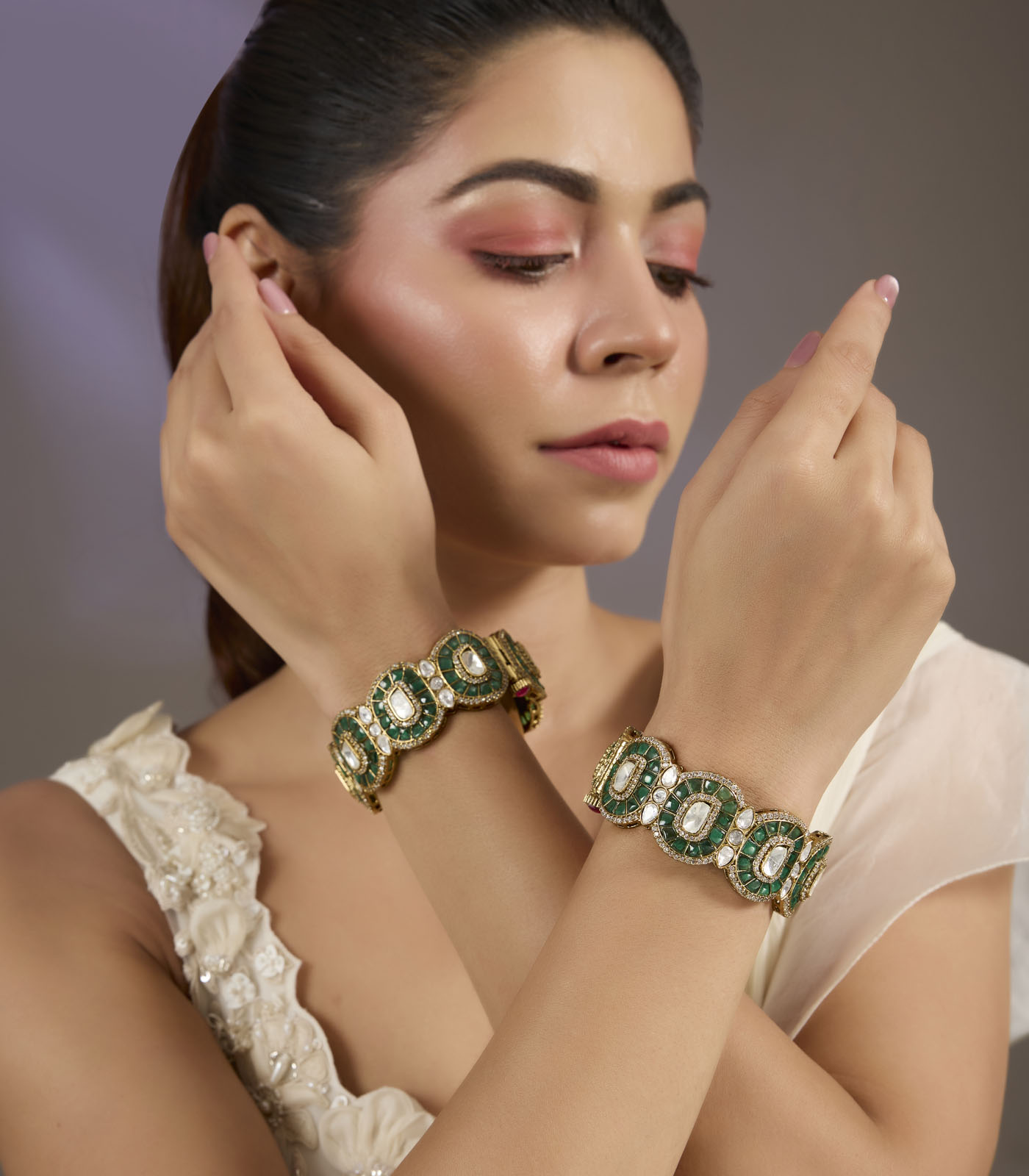 Green Stone Studded Designer Bangles - Image 3