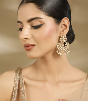 Gold-Plated Pearl & Stone Chandelier Earrings