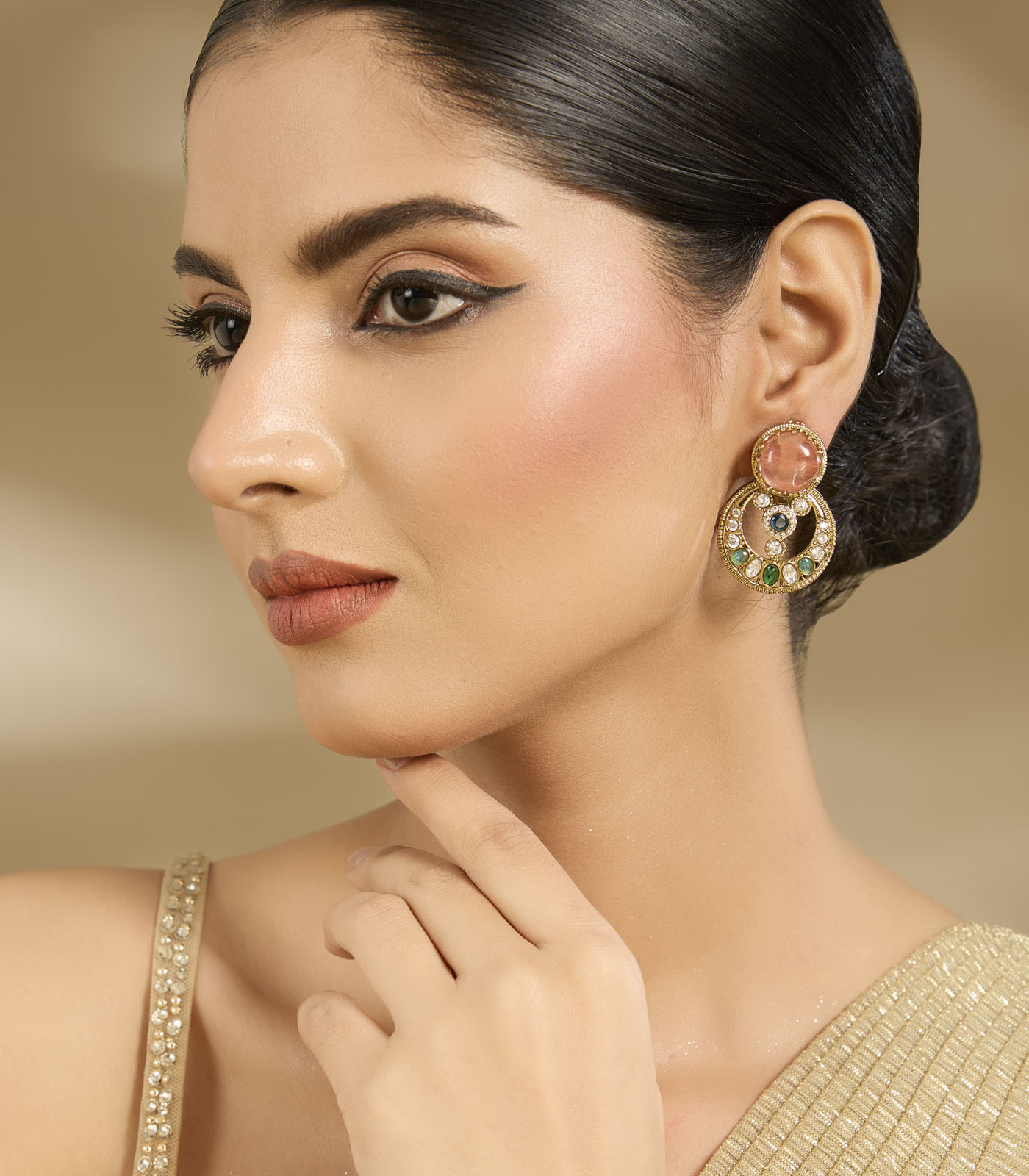 Gold-Plated Statement Earrings with Multicolor Stones