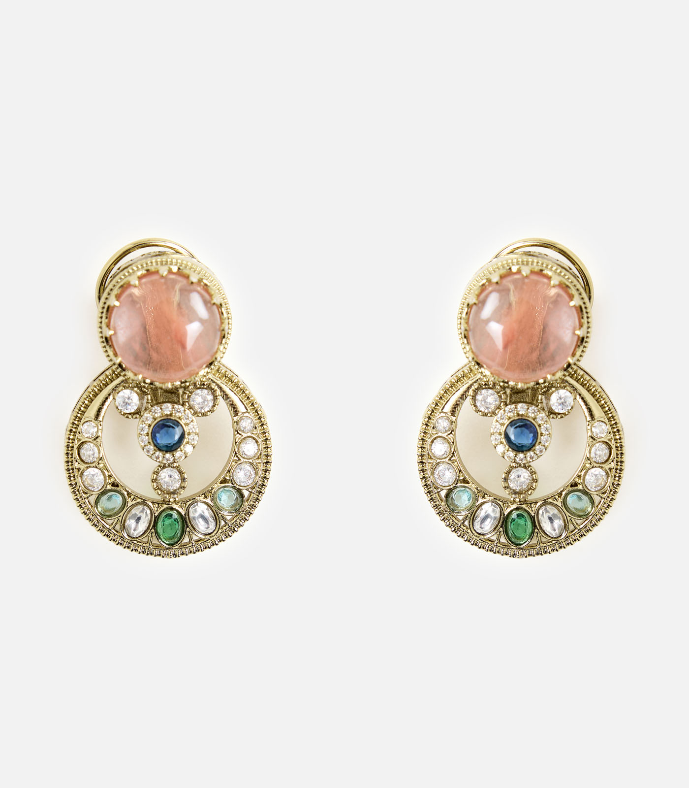 Gold-Plated Statement Earrings with Multicolor Stones - Image 2