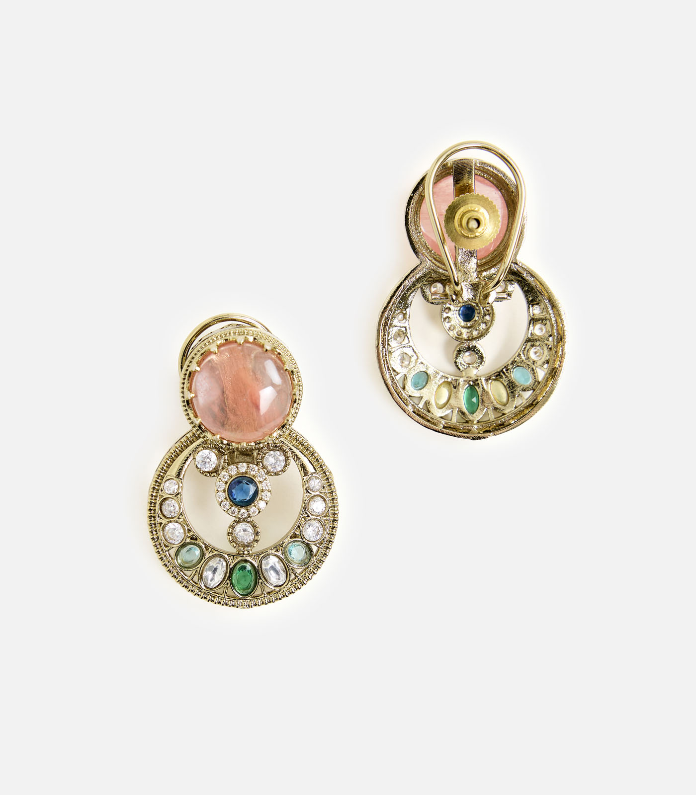Gold-Plated Statement Earrings with Multicolor Stones - Image 3