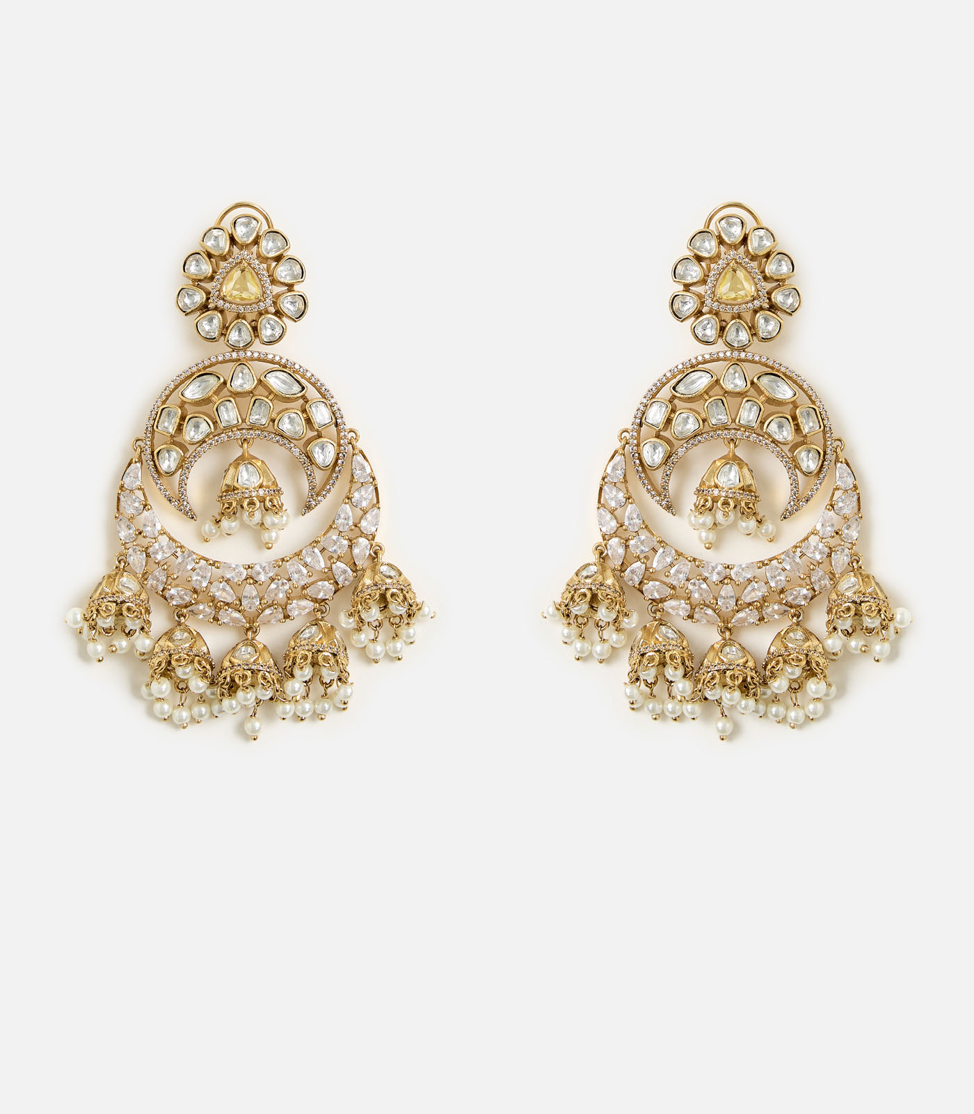 Antique Gold-Plated Statement Jhumka Earrings - Image 2