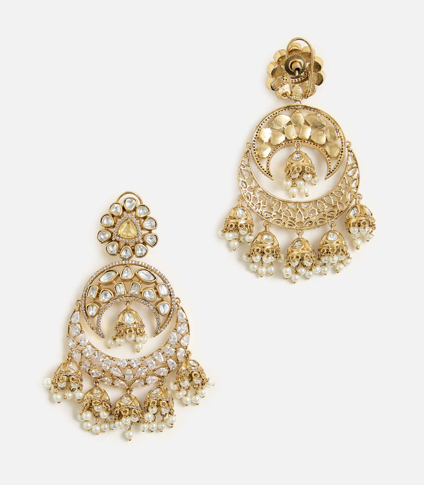 Antique Gold-Plated Statement Jhumka Earrings - Image 3