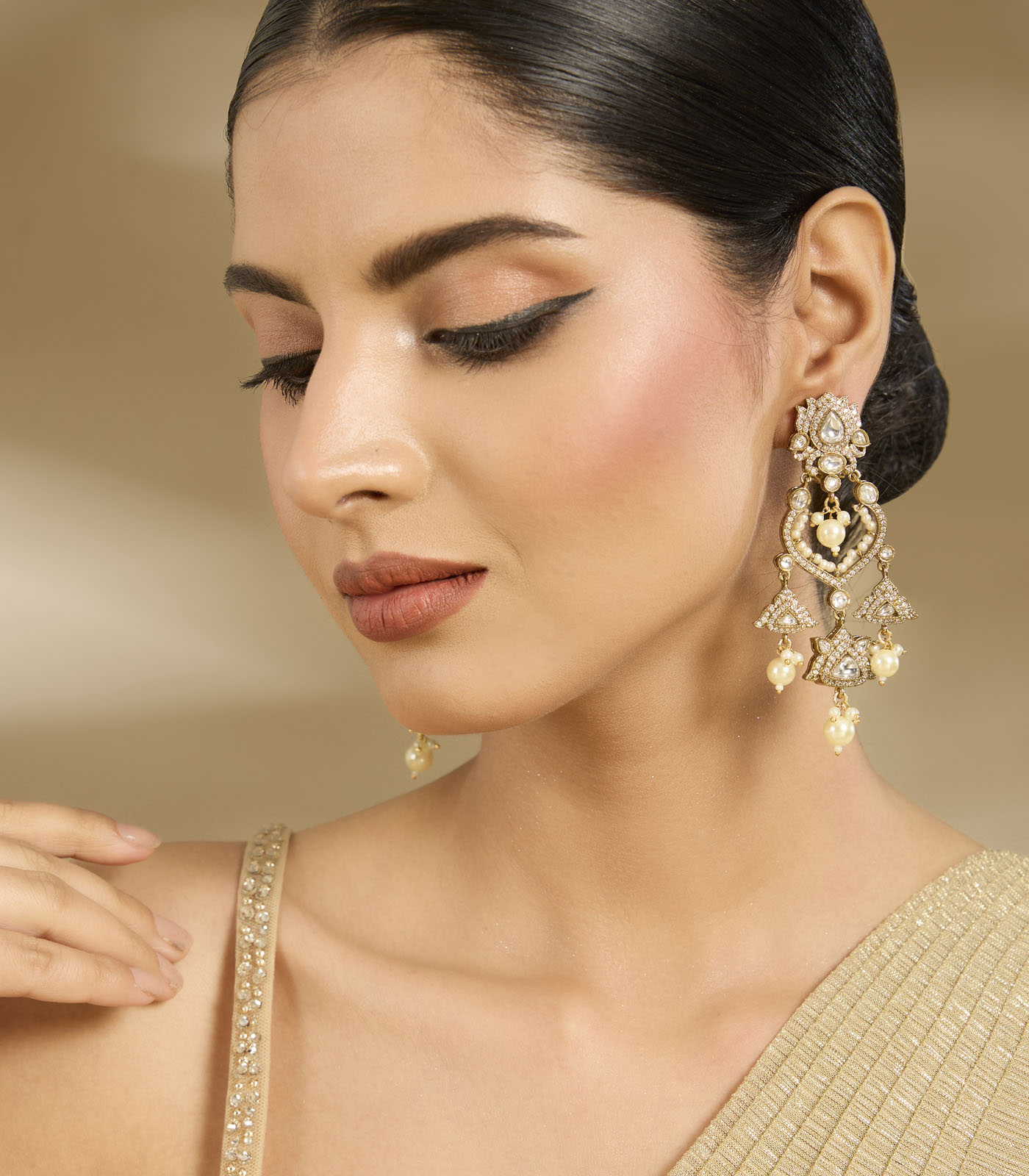 Gold Floral Dangler Earrings