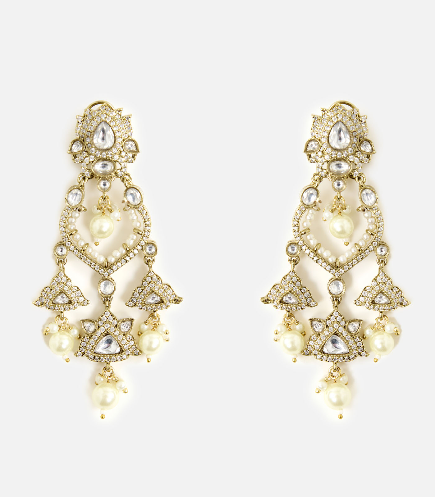 Gold Floral Dangler Earrings - Image 2