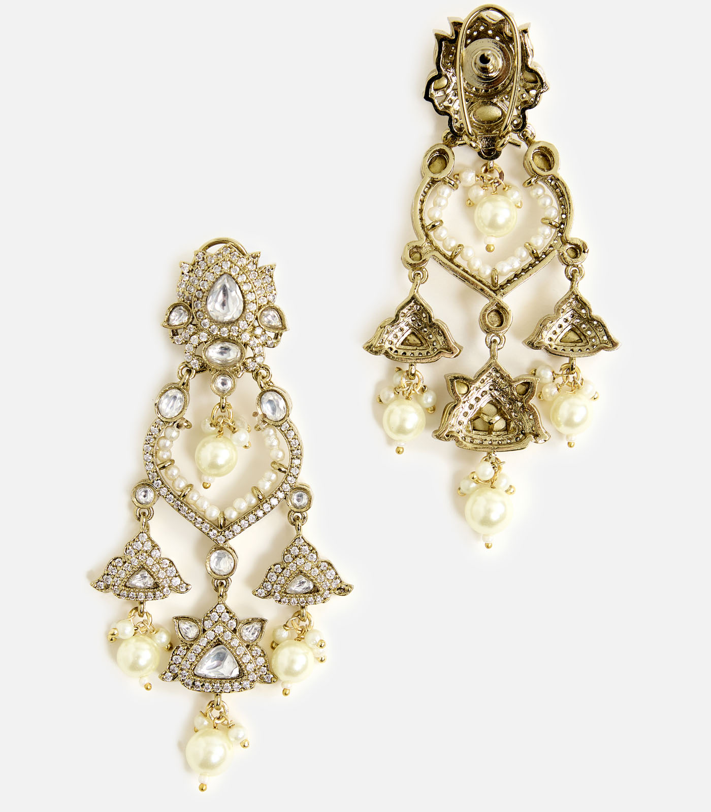 Gold Floral Dangler Earrings - Image 3