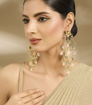 Gold-Plated Kundan & Pearl Statement Earring
