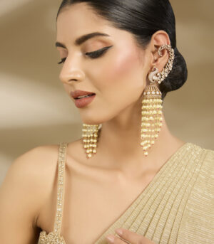 Gold-Plated Long Statement Pearl Drop Chandelier Earrings