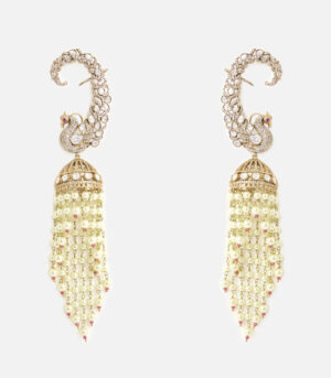 Gold-Plated Long Statement Pearl Drop Chandelier Earrings