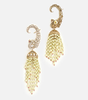 Gold-Plated Long Statement Pearl Drop Chandelier Earrings