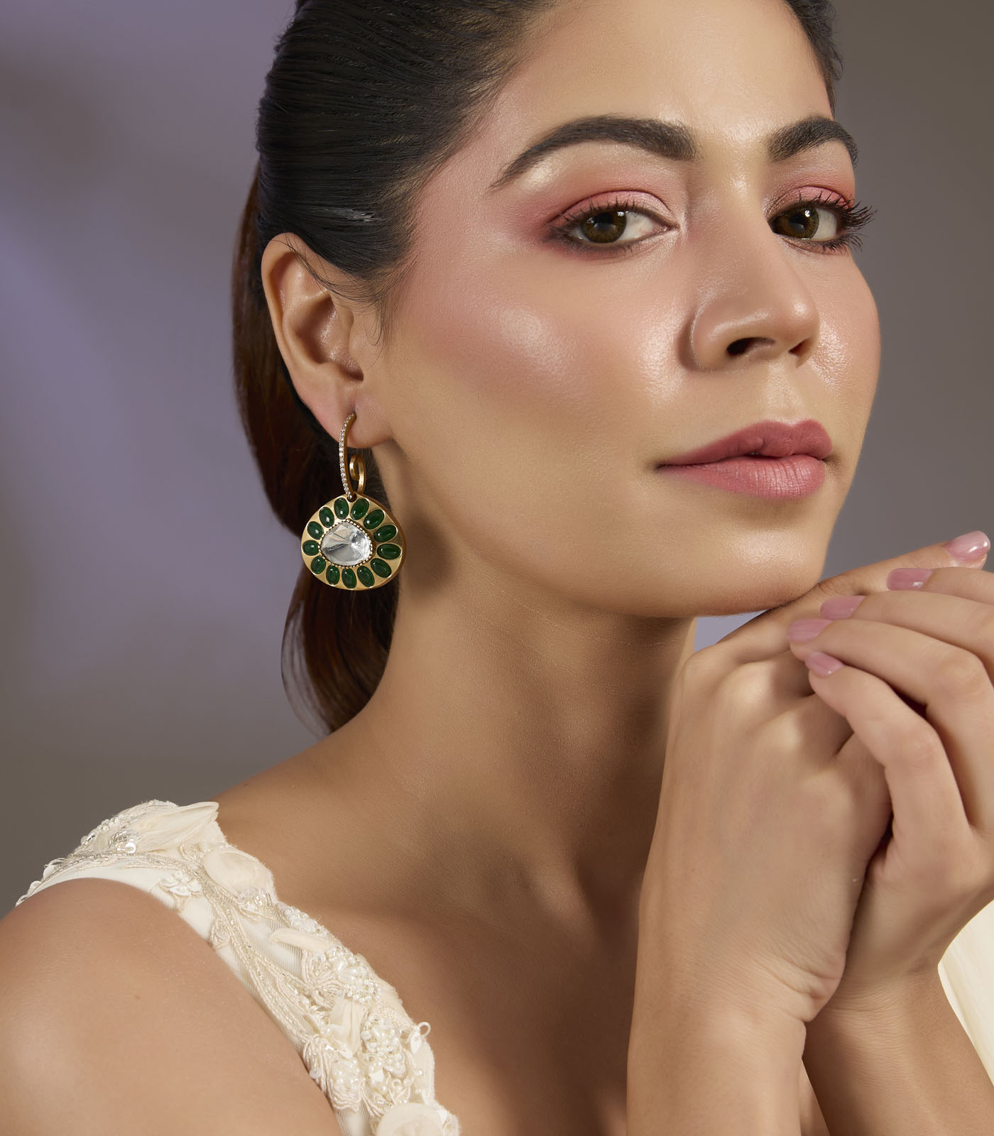 Emerald Green Round Drop Earrings