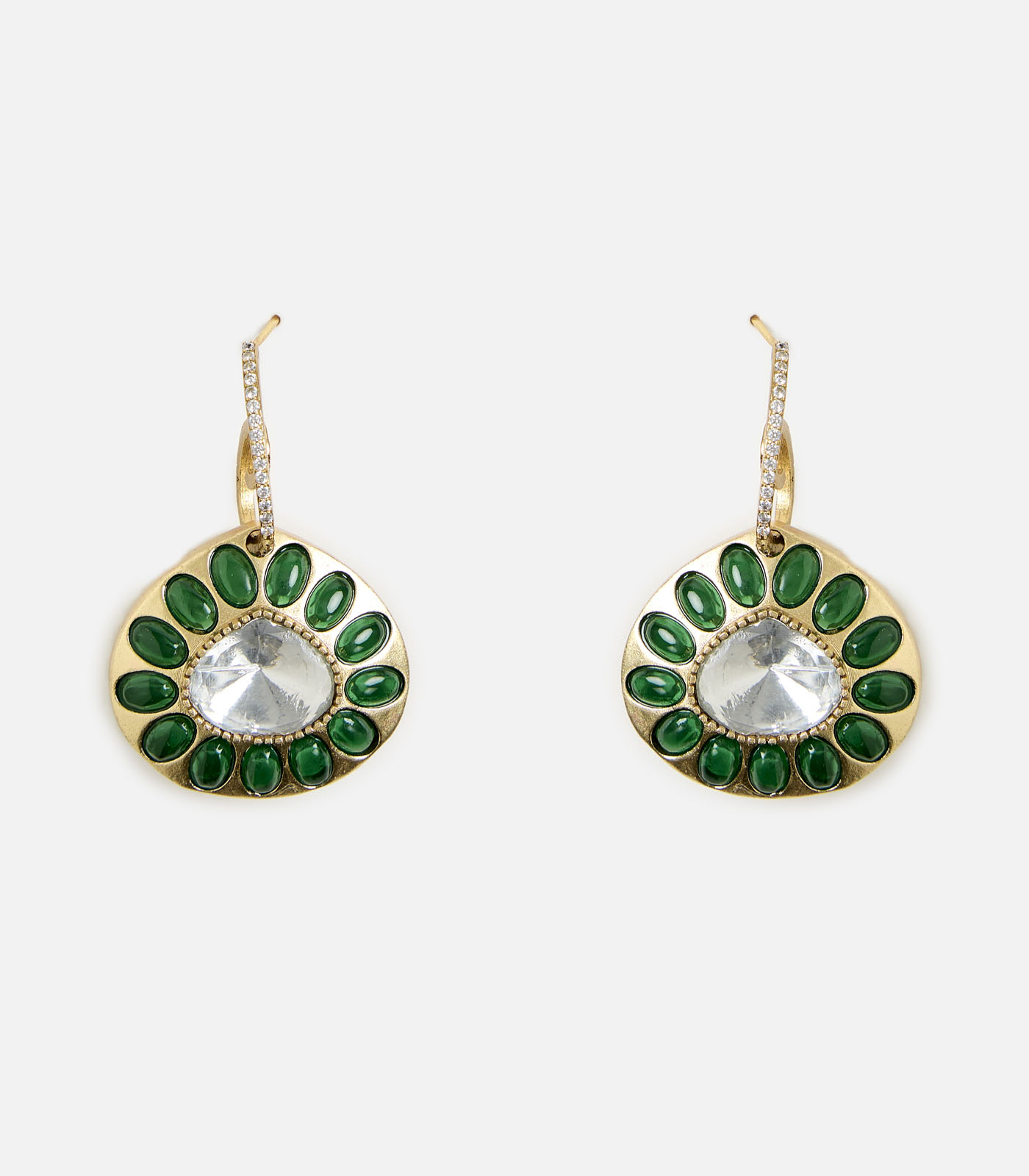 Emerald Green Round Drop Earrings - Image 2