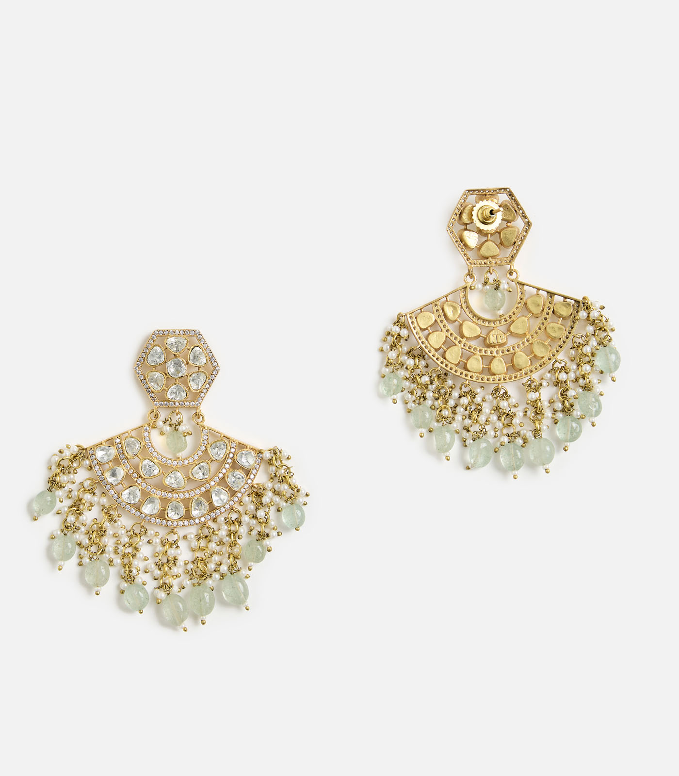 Gold finish Kundan Polki Statement Earrings - Image 2