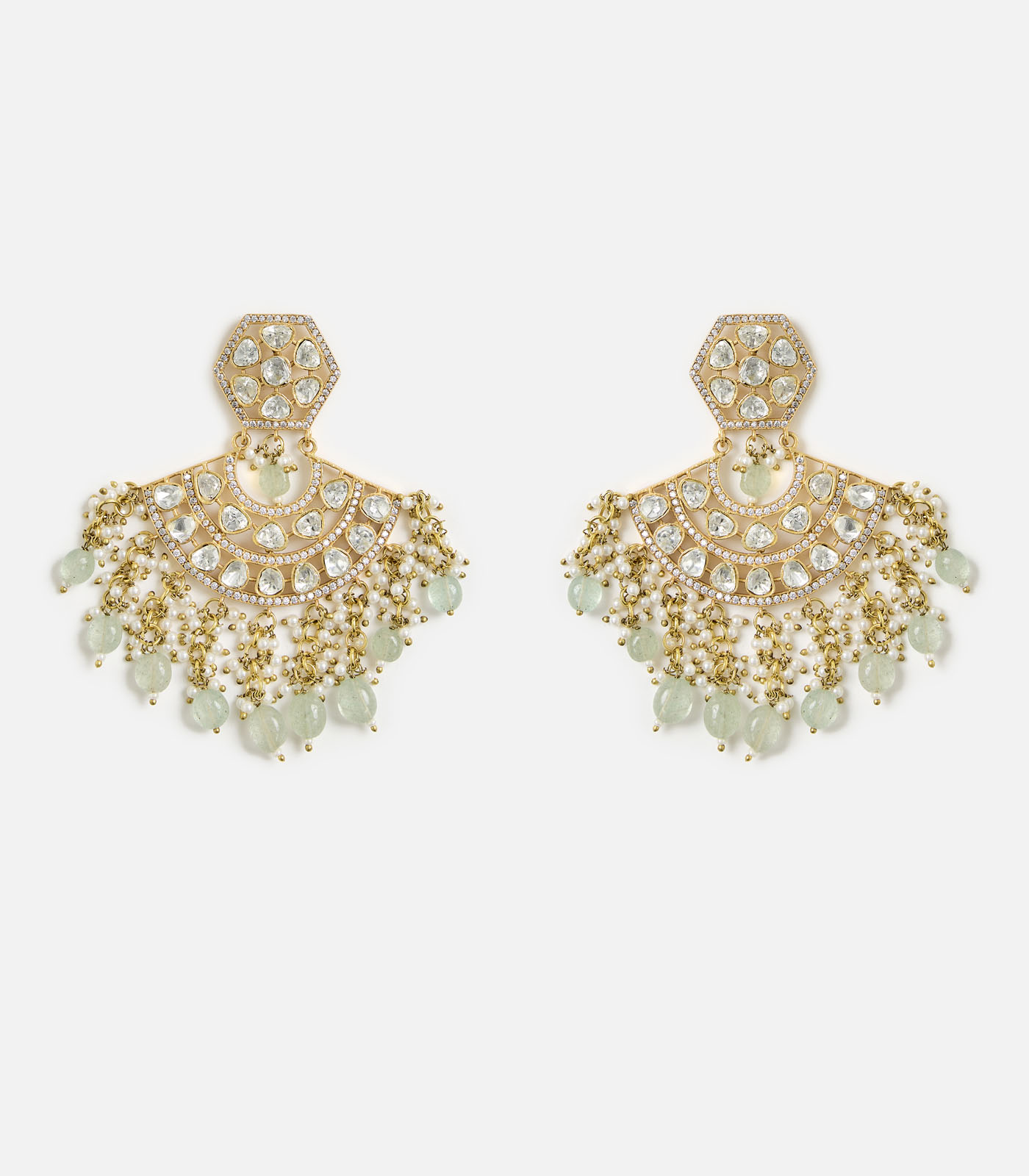 Gold finish Kundan Polki Statement Earrings - Image 3