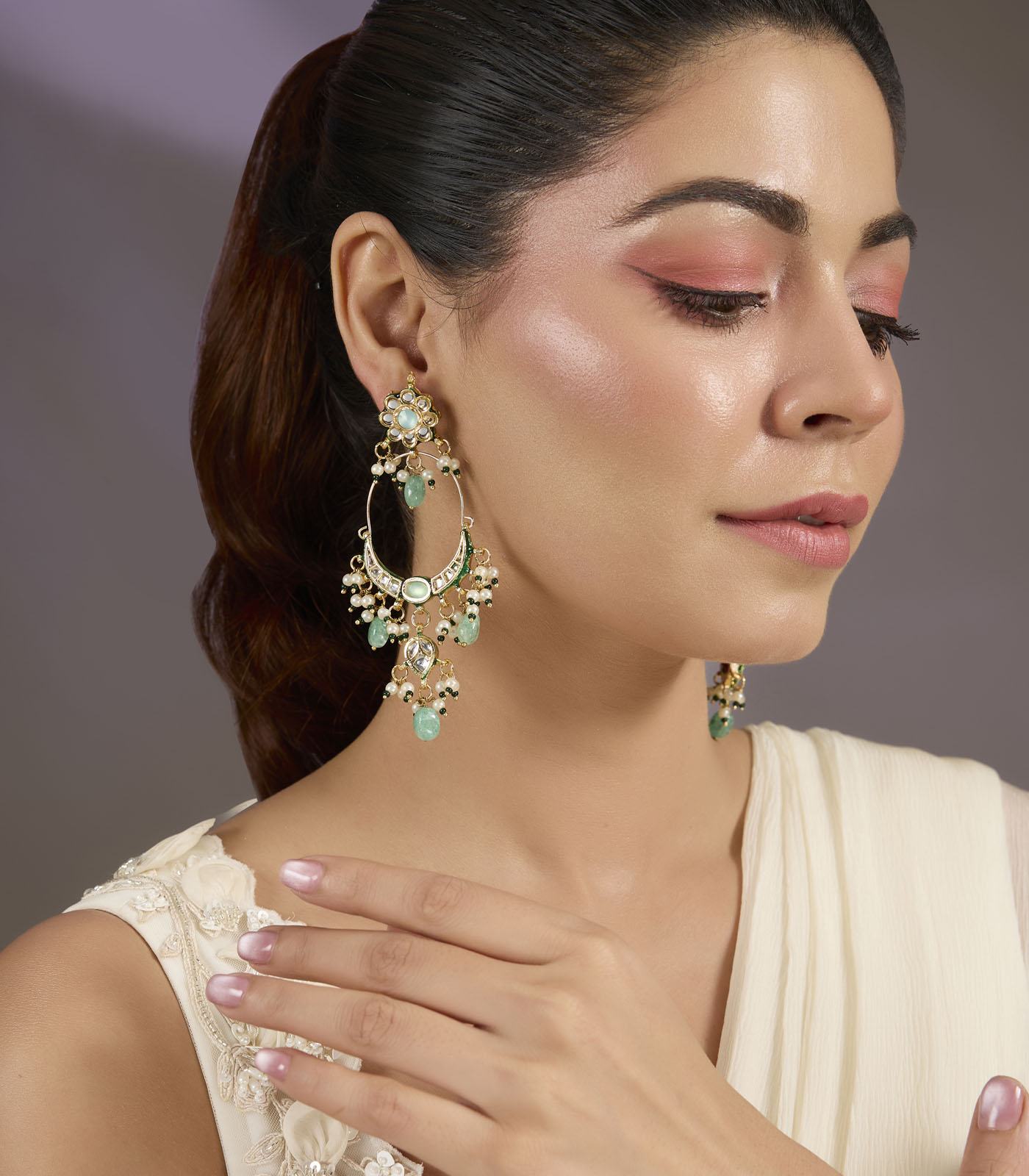 Emerald & Kundan Chandbali Earrings