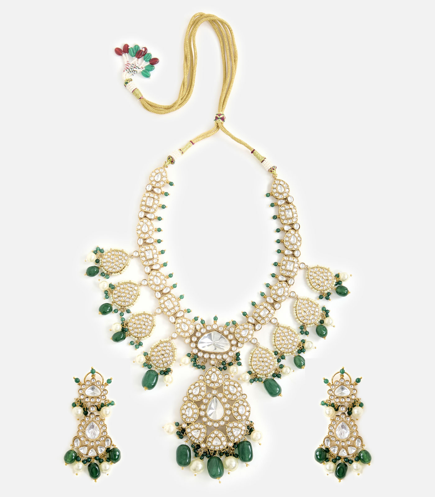 Elegant Kundan & Green Bead Bridal Necklace Set - Image 3