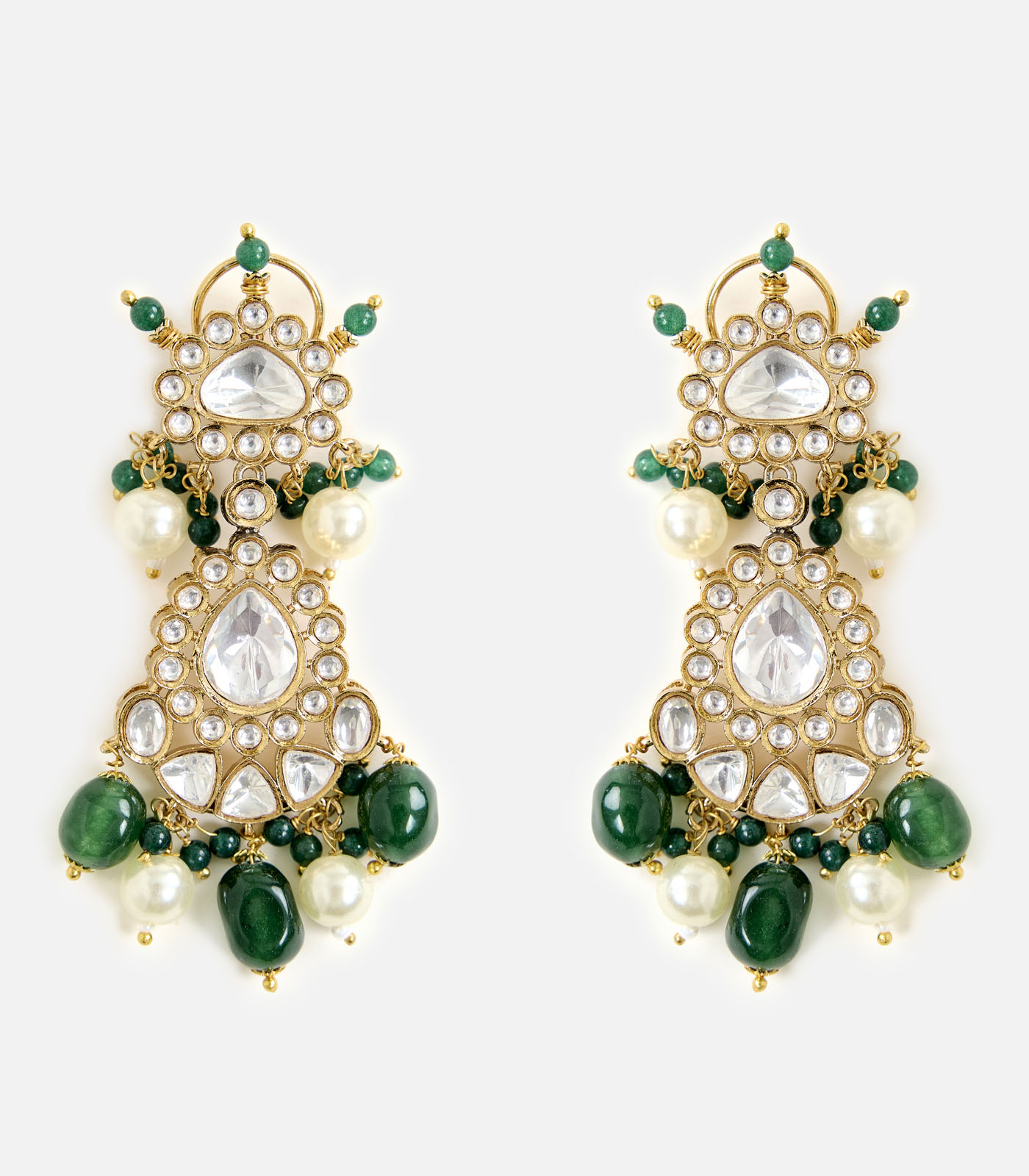 Elegant Kundan & Green Bead Bridal Necklace Set - Image 4