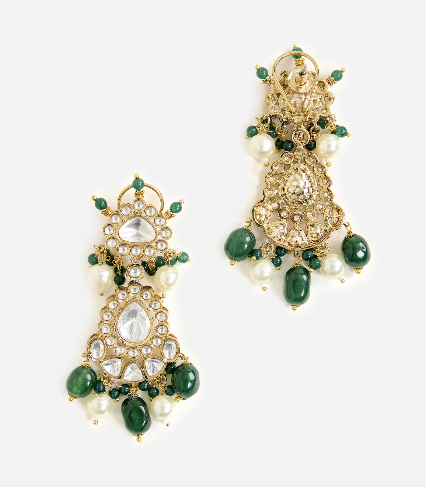Elegant Kundan & Green Bead Bridal Necklace Set - Image 5