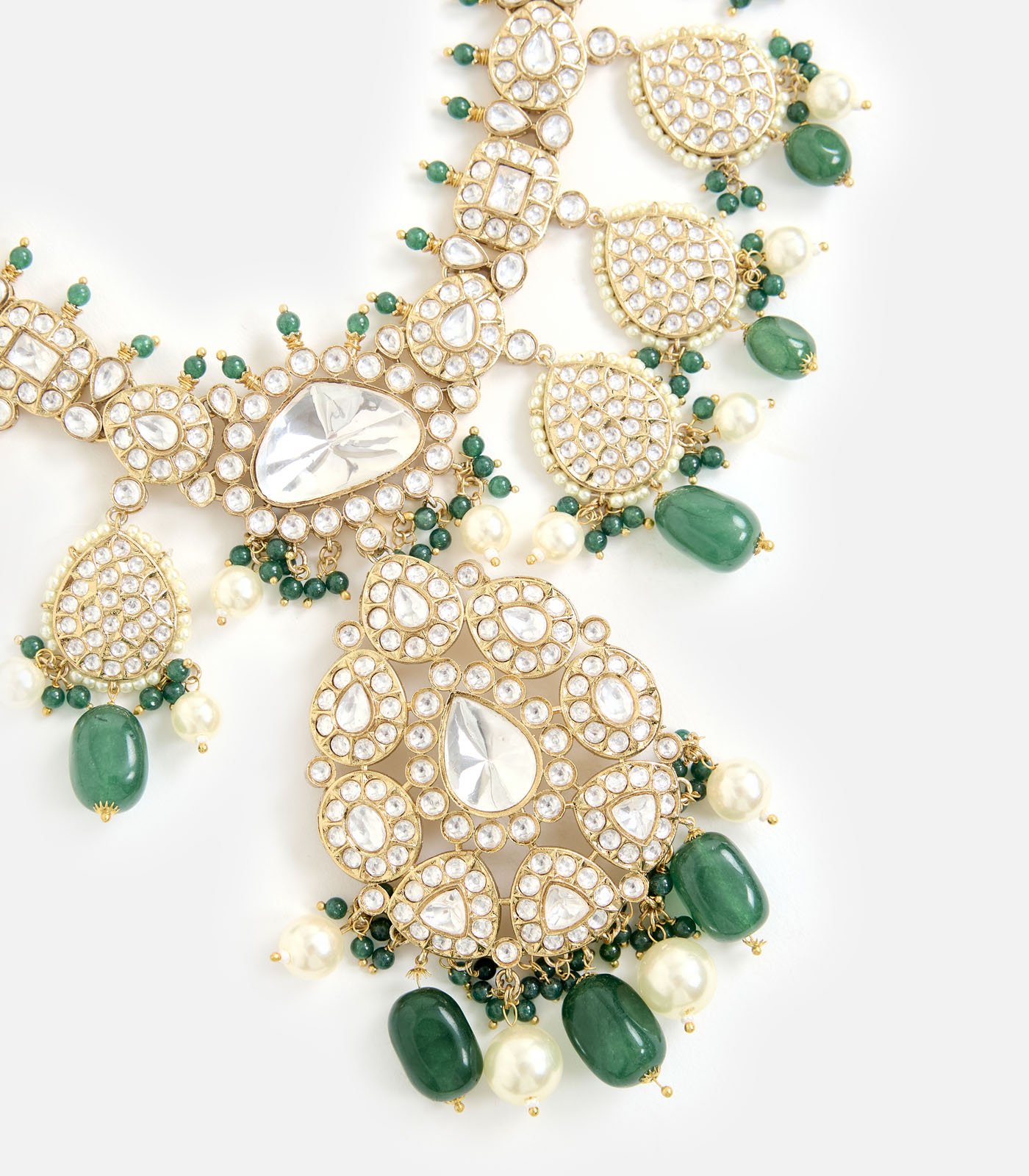 Elegant Kundan & Green Bead Bridal Necklace Set - Image 2