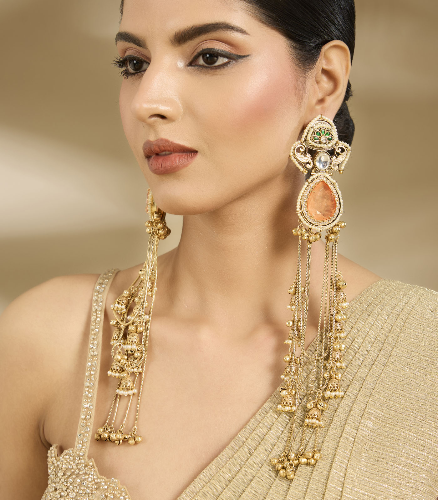 Regal Gold Plated Long Dangle Earrings
