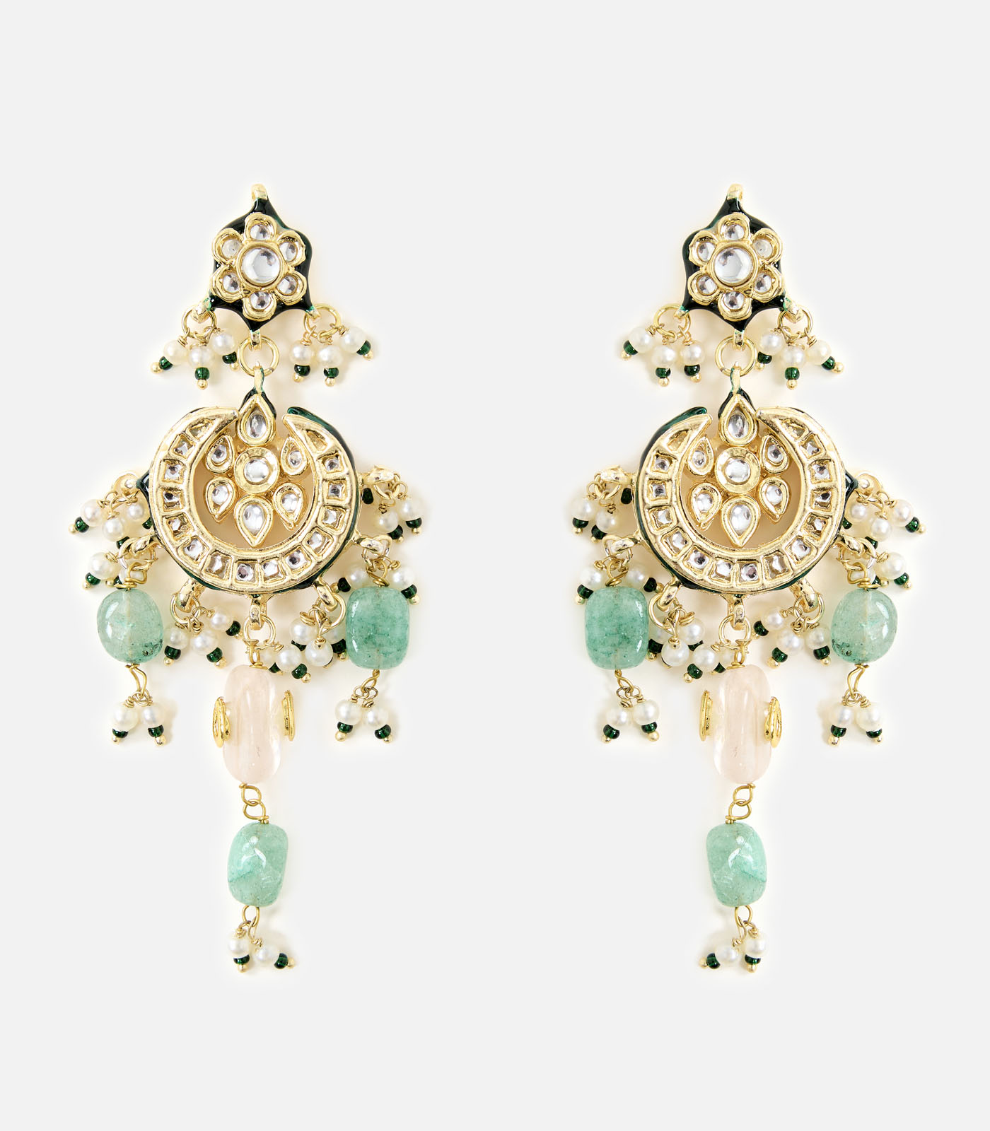 Floral Pearl & Emerald Layered Statement Necklace Set - Image 5