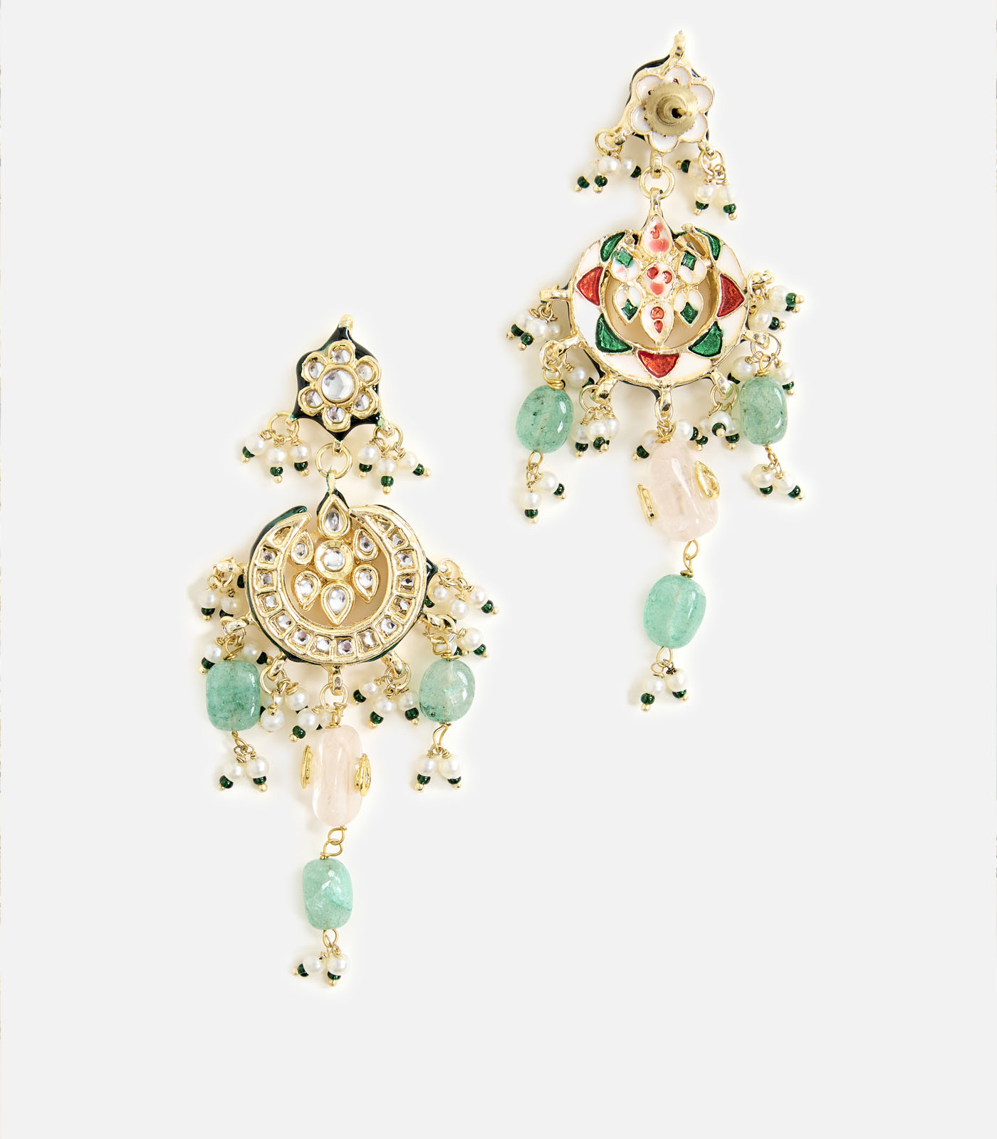 Floral Pearl & Emerald Layered Statement Necklace Set - Image 4